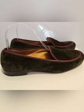 Stubbs & Wootton Green Velvet w/Grosgrain Trim Slippers Womens Sz.8 Ret.$495